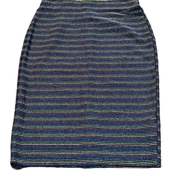 Beige by eci NWT Stretchy Striped Colorful Metallic Pencil Skirt Size Small - Picture 1 of 4